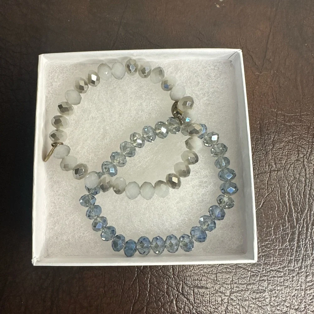 Elegant Silver and Blue Beaded Bracelet Set - Picture 1 of 4